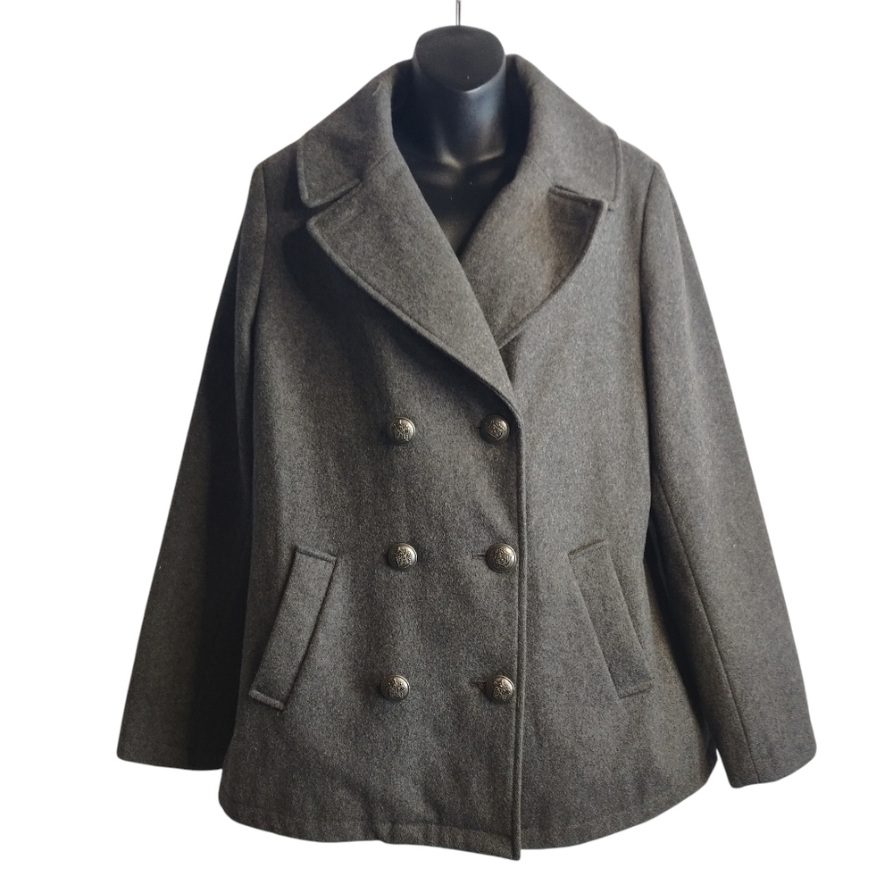 Merona Womens Wool Blend Peacoat Gray Double Breast Lined Size Large